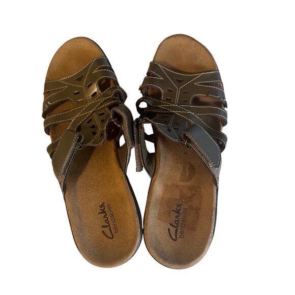 Clarks bendables brown metallic hook and loop leather sandals size 10M - Picture 5 of 7